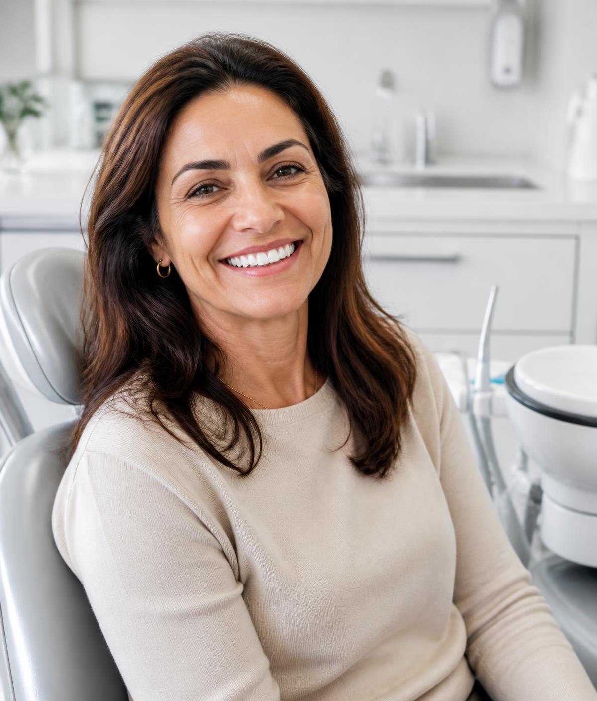 Paciente sorrindo após tratamento de implantes dentários em Cuiabá